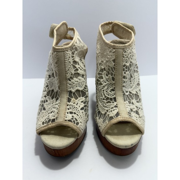 Lucky Brand Womens 8 Ankle Slingback Wedge Lace Open Toe Sandal Boho Summer Chic - Picture 3 of 10